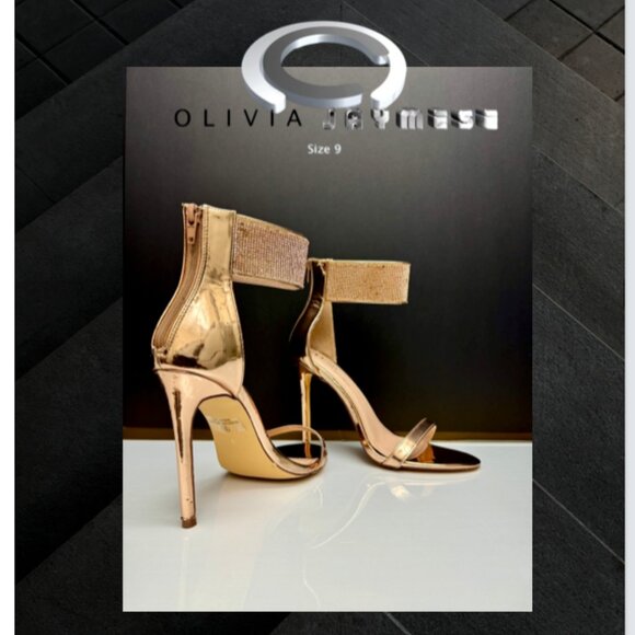 Olivia Jaymes GOLD Strap ankle Heels womens size 9 - Picture 1 of 6
